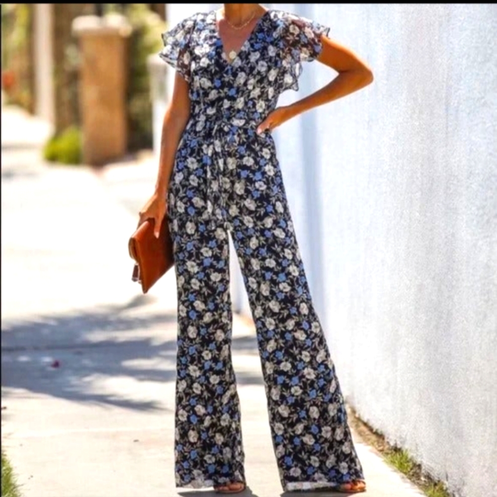 VICI floral open tie-back Jumpsuit